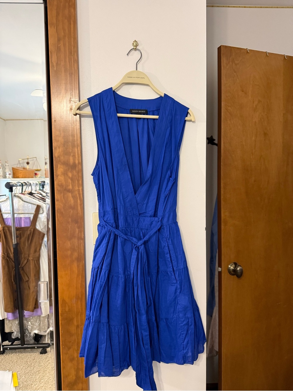 Banana Republic Cobalt Blue Sleeveless V-Neck Tie-Waist Dress